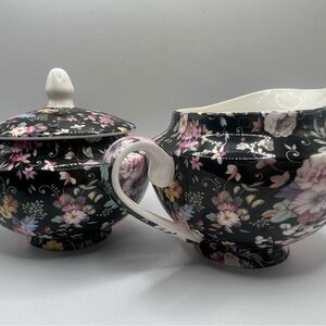 Floral Ceramic Sugar and Creamer Set